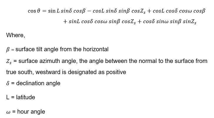 Incidence angle formula
